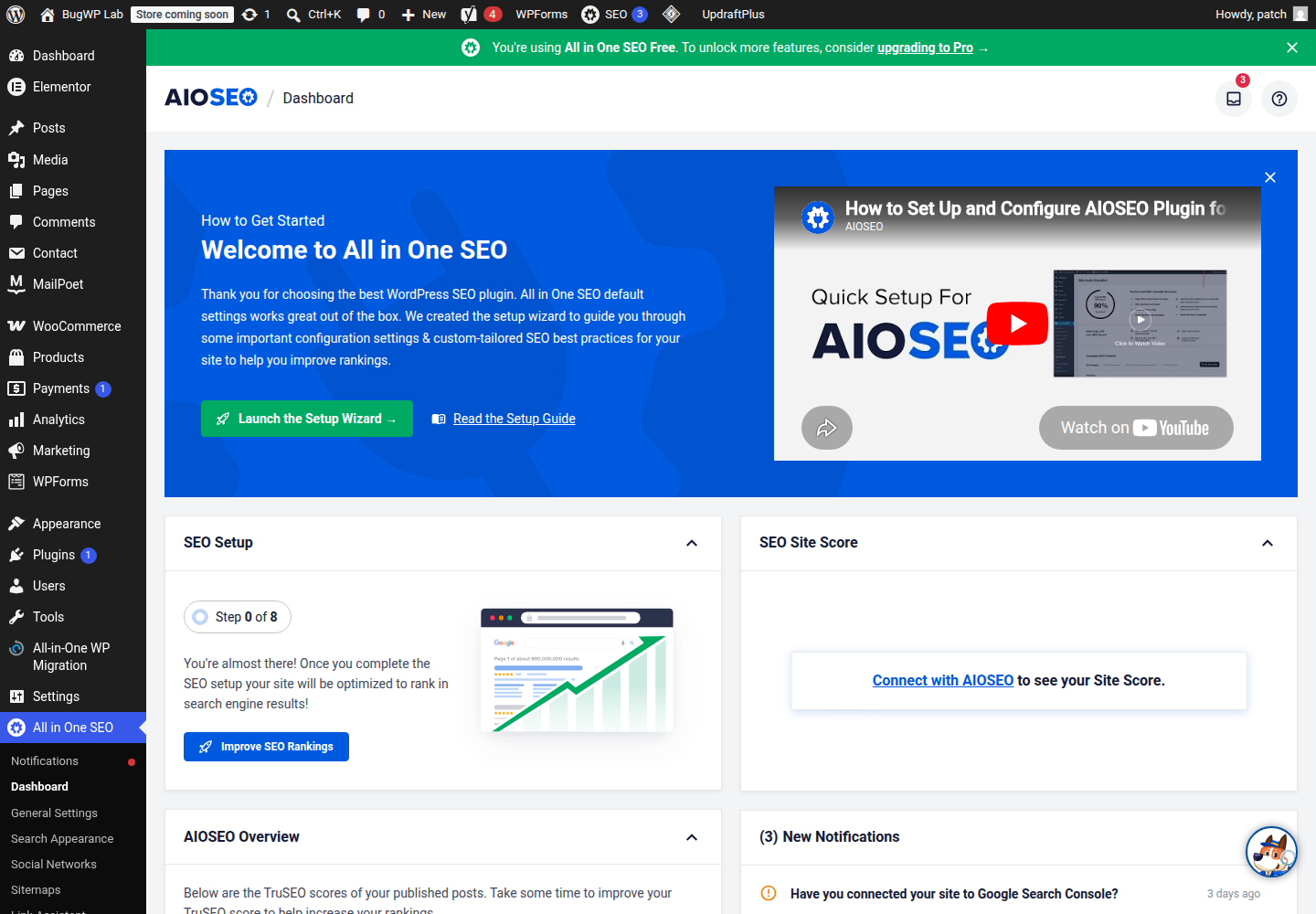 How to fix All in One SEO license or pro feature confusion: aioseo dashboard